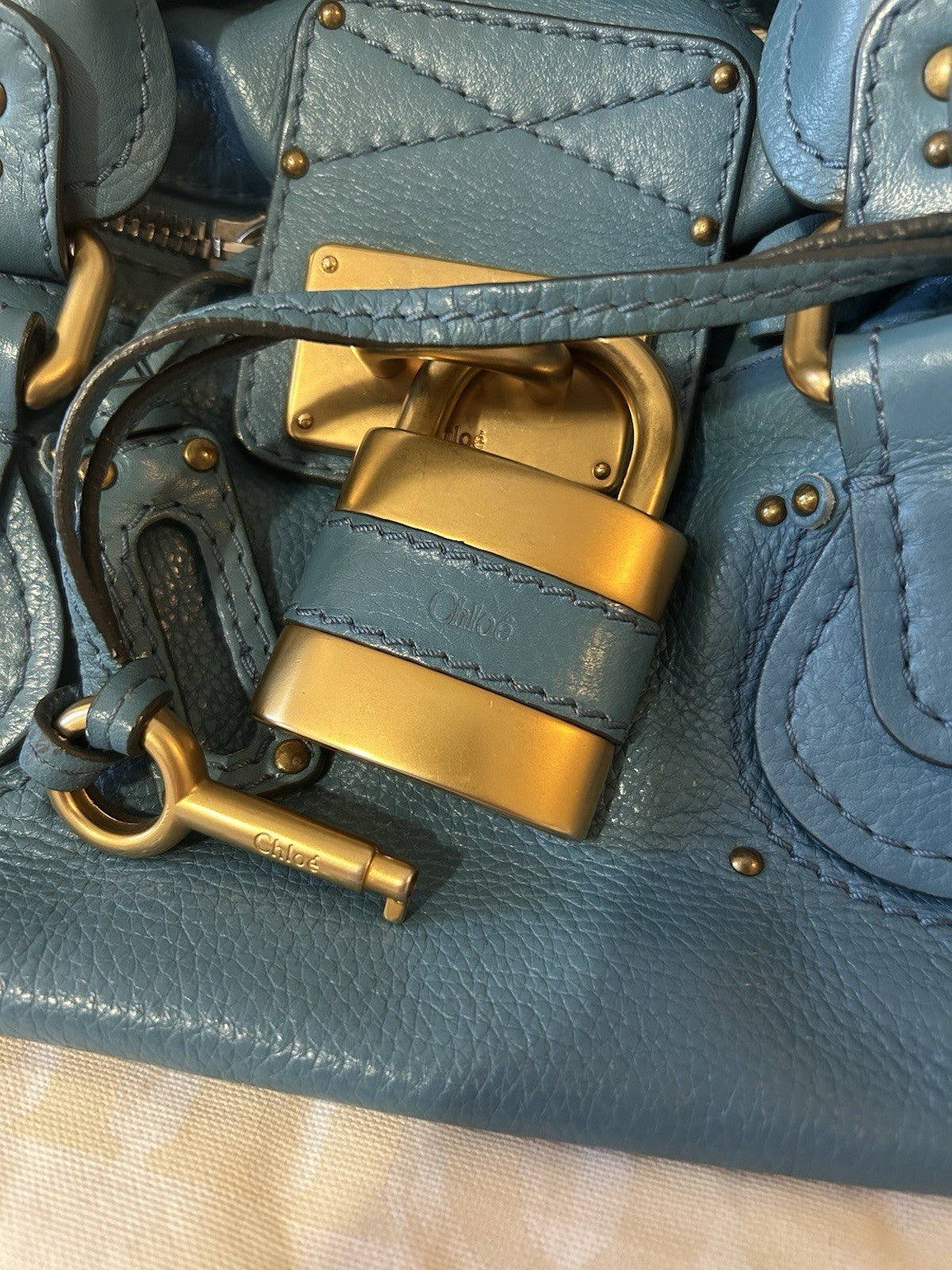 Chloe Paddington Leather Shoulder Bag Blue